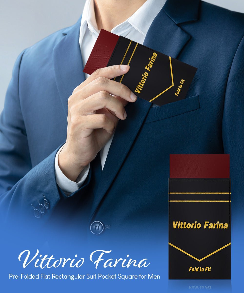 Vittorio Farina Men's Pre-Folded Pocket Square: Flat - Burgundy - Pocket Square - Vittorio Farina