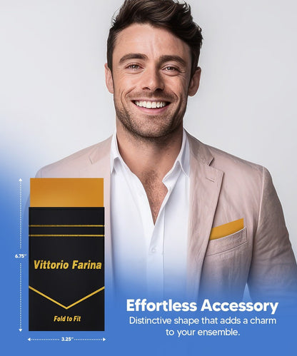 Vittorio Farina Men's Pre-Folded Pocket Square: Flat - Gold - Pocket Square - Vittorio Farina