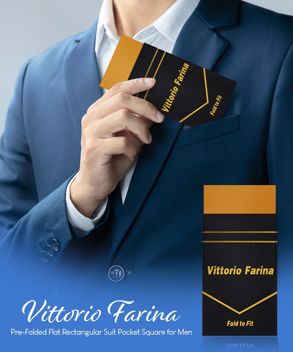 Vittorio Farina Men's Pre-Folded Pocket Square: Flat - Gold - Pocket Square - Vittorio Farina