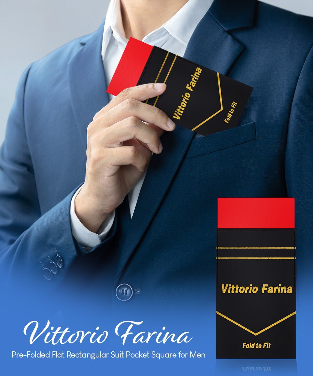 Vittorio Farina Men's Pre-Folded Pocket Square: Flat - Red - Pocket Square - Vittorio Farina