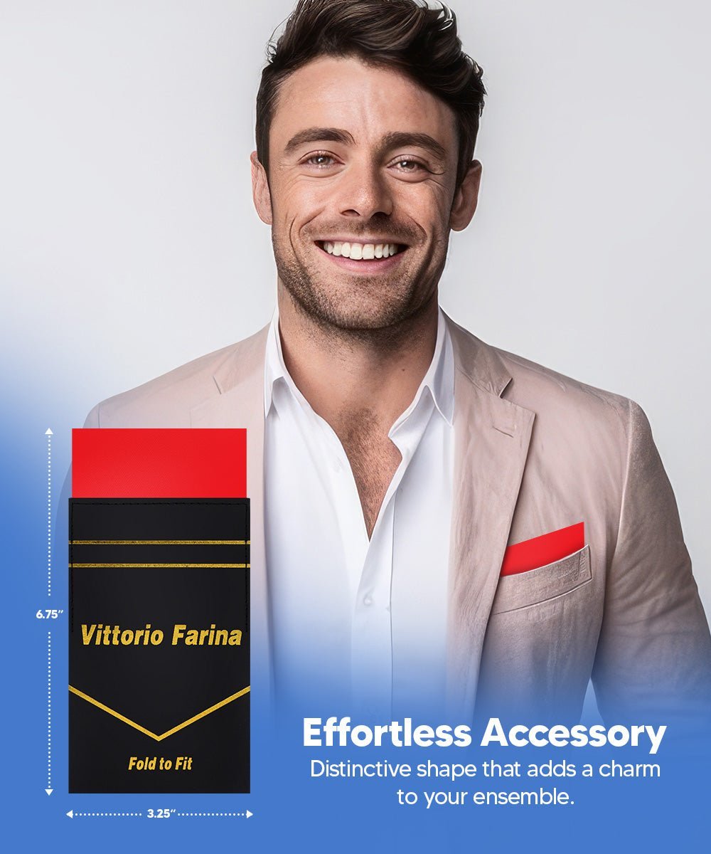 Vittorio Farina Men's Pre-Folded Pocket Square: Flat - Red - Pocket Square - Vittorio Farina