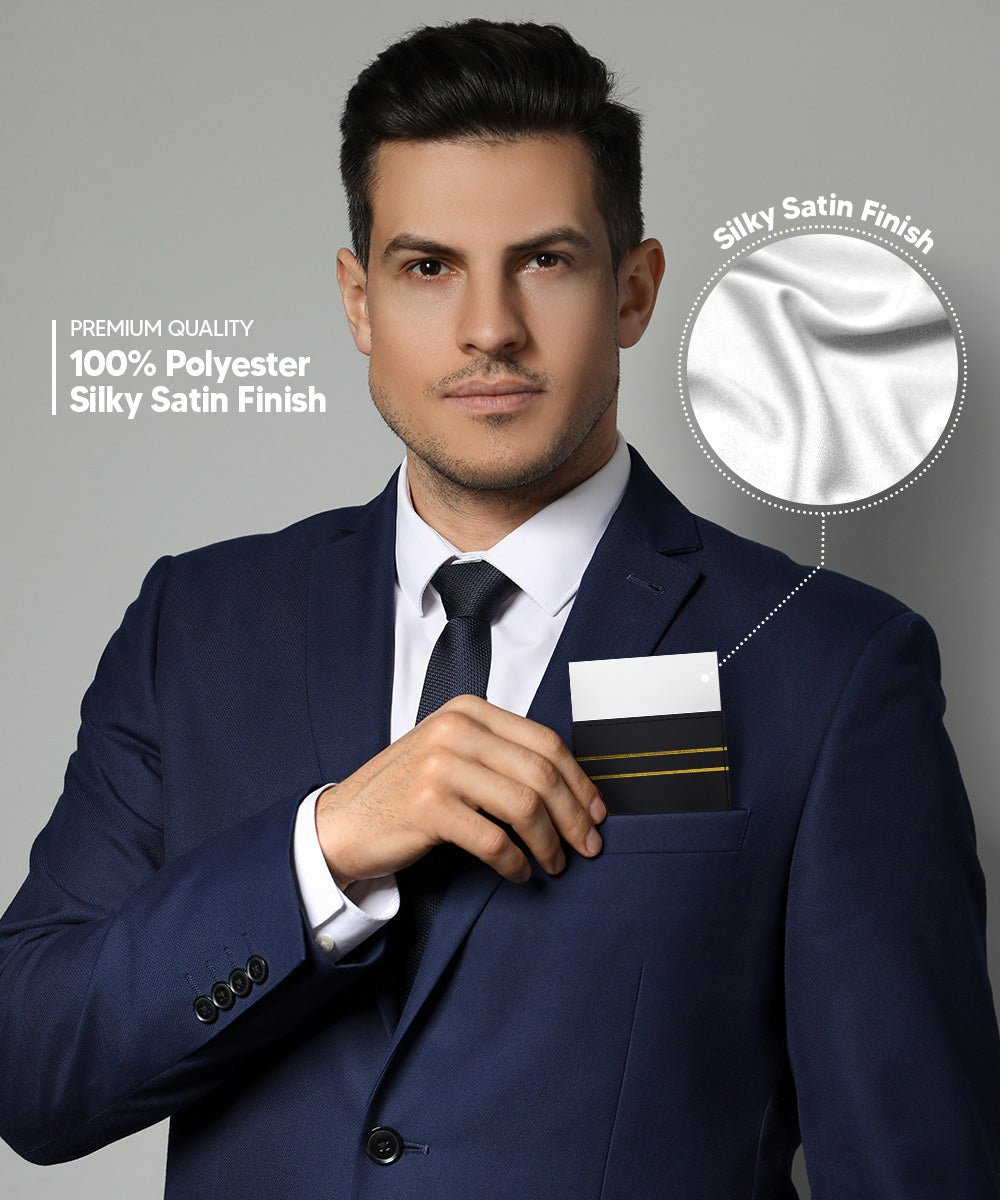 Vittorio Farina Men's Pre-Folded Pocket Square: Flat - White - Pocket Square - Vittorio Farina