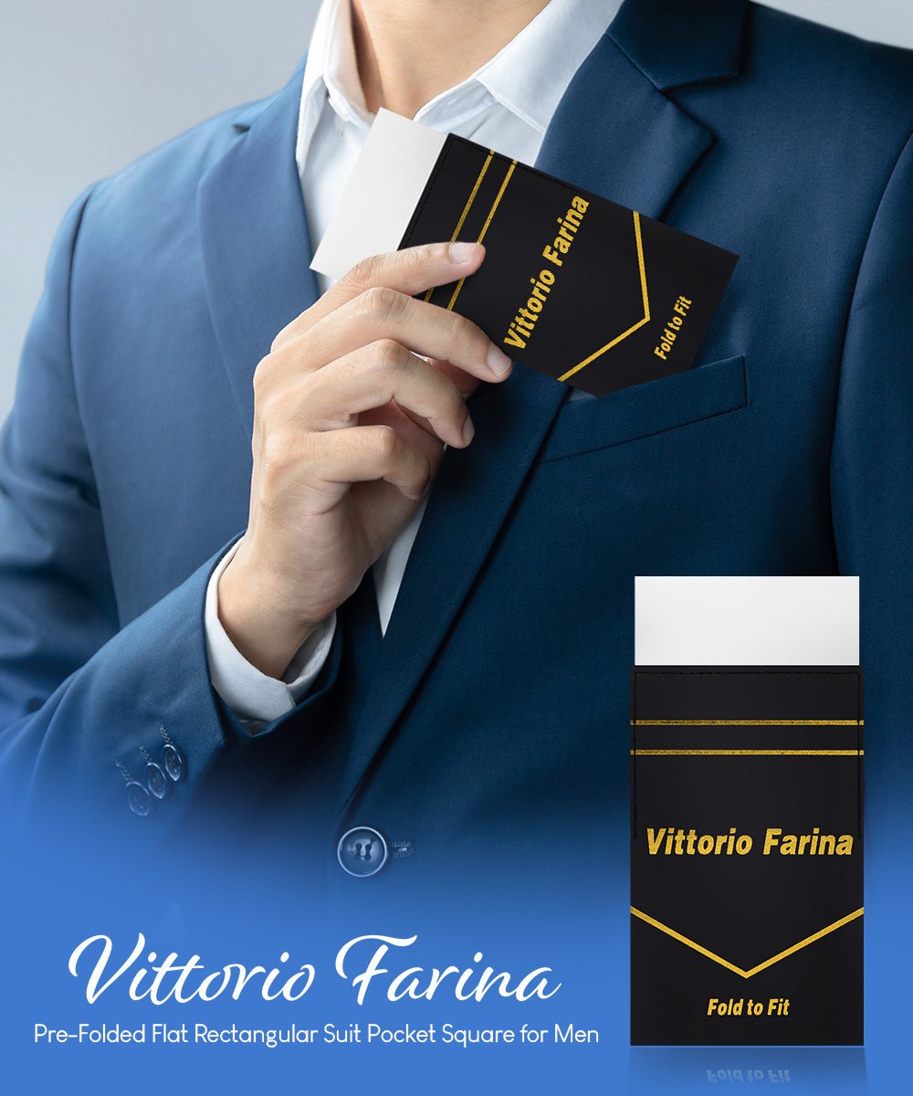 Vittorio Farina Men's Pre-Folded Pocket Square: Flat - White - Pocket Square - Vittorio Farina