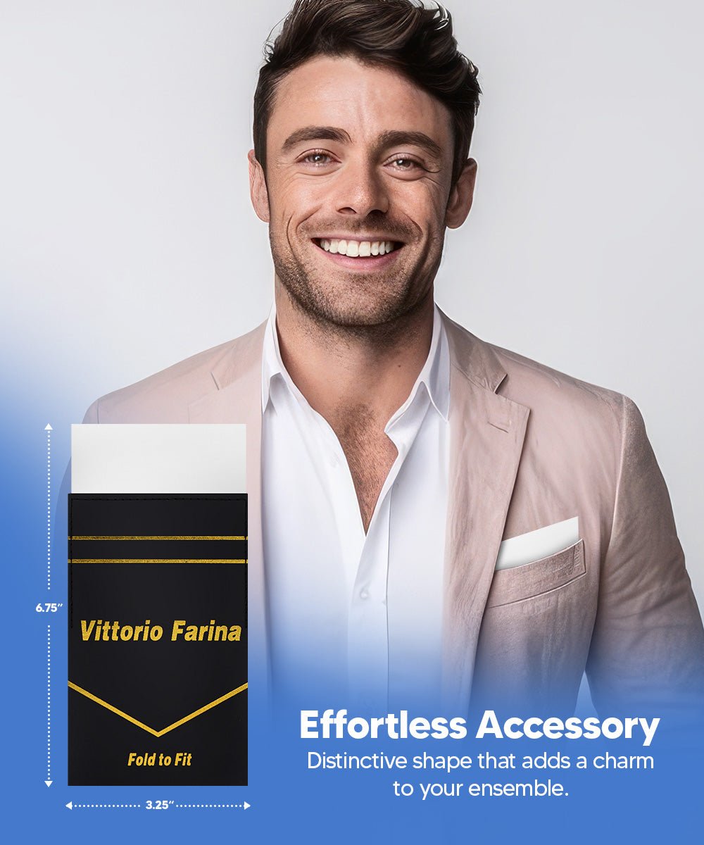 Vittorio Farina Men's Pre-Folded Pocket Square: Flat - White - Pocket Square - Vittorio Farina