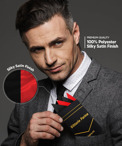 Vittorio Farina Men's Pre-Folded Pocket Square: Four-Point - Black and Red - Pocket Square - Vittorio Farina