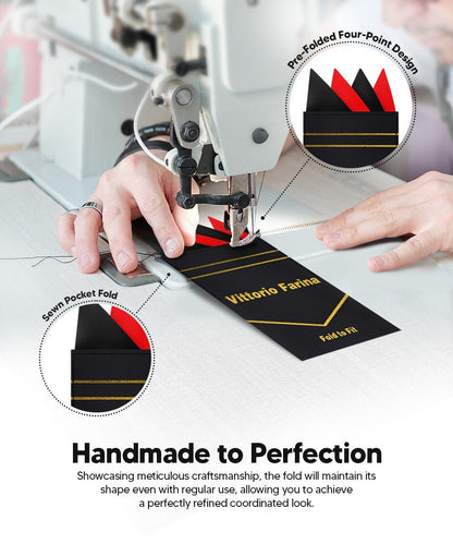 Vittorio Farina Men's Pre-Folded Pocket Square: Four-Point - Black and Red - Pocket Square - Vittorio Farina
