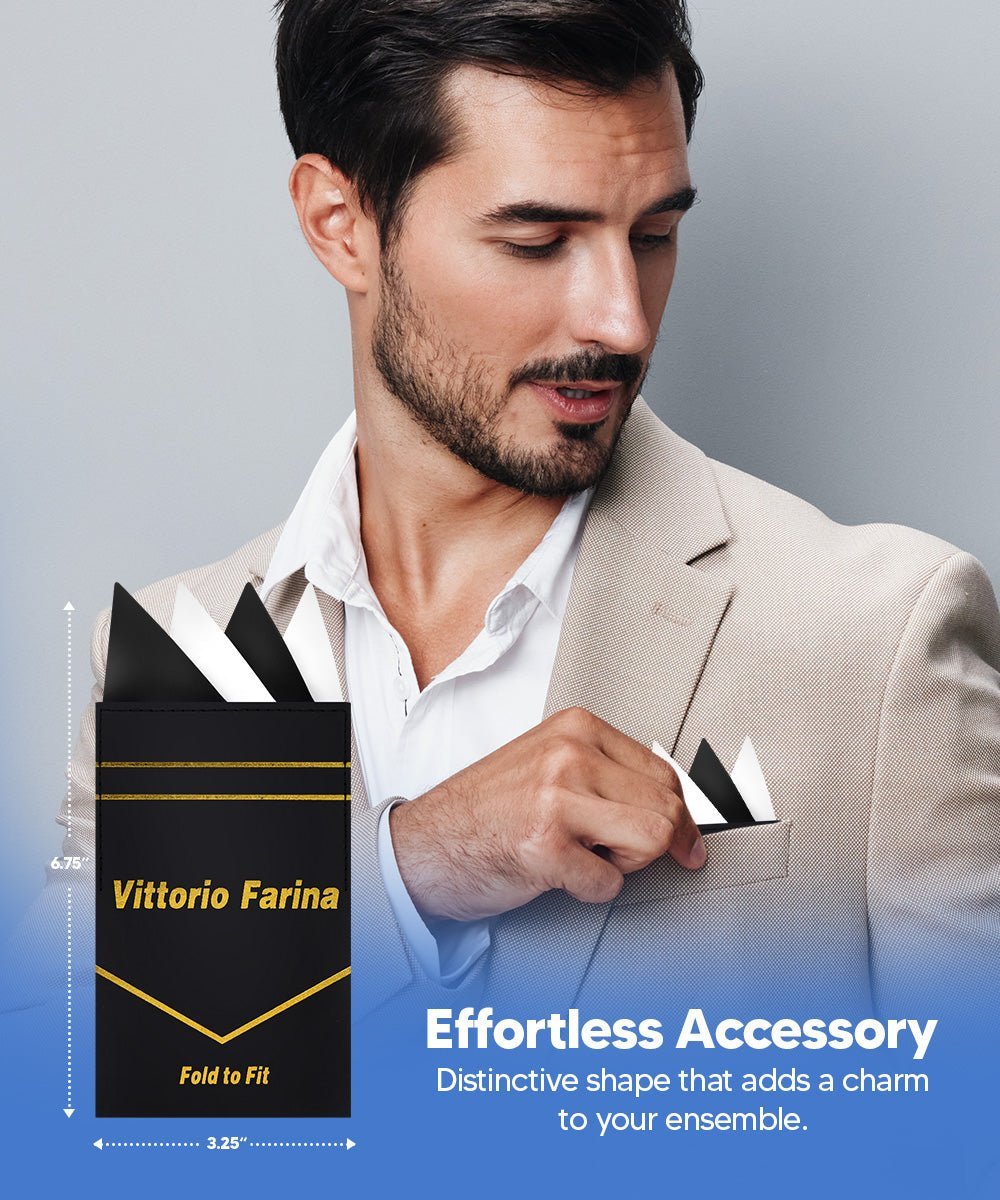 Vittorio Farina Men's Pre-Folded Pocket Square: Four-Point - Black and White - Pocket Square - Vittorio Farina