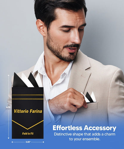 Vittorio Farina Men's Pre-Folded Pocket Square: Four-Point - Black and White - Pocket Square - Vittorio Farina