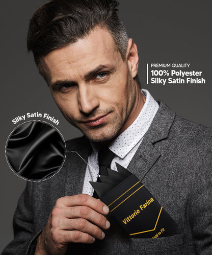 Vittorio Farina Men's Pre-Folded Pocket Square: Four-Point - Black - Pocket Square - Vittorio Farina