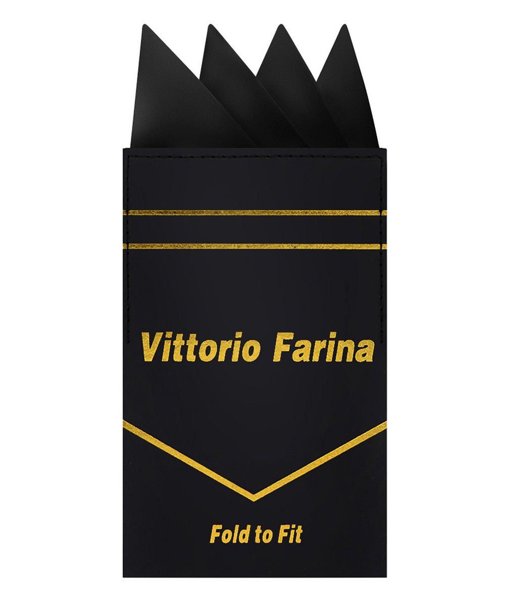 Vittorio Farina Men's Pre-Folded Pocket Square: Four-Point - Black - Pocket Square - Vittorio Farina