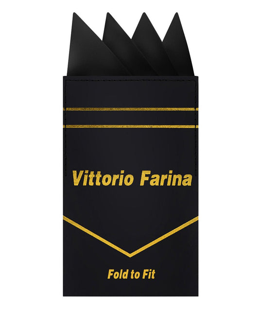 Vittorio Farina Men's Pre-Folded Pocket Square: Four-Point - Black - Pocket Square - Vittorio Farina