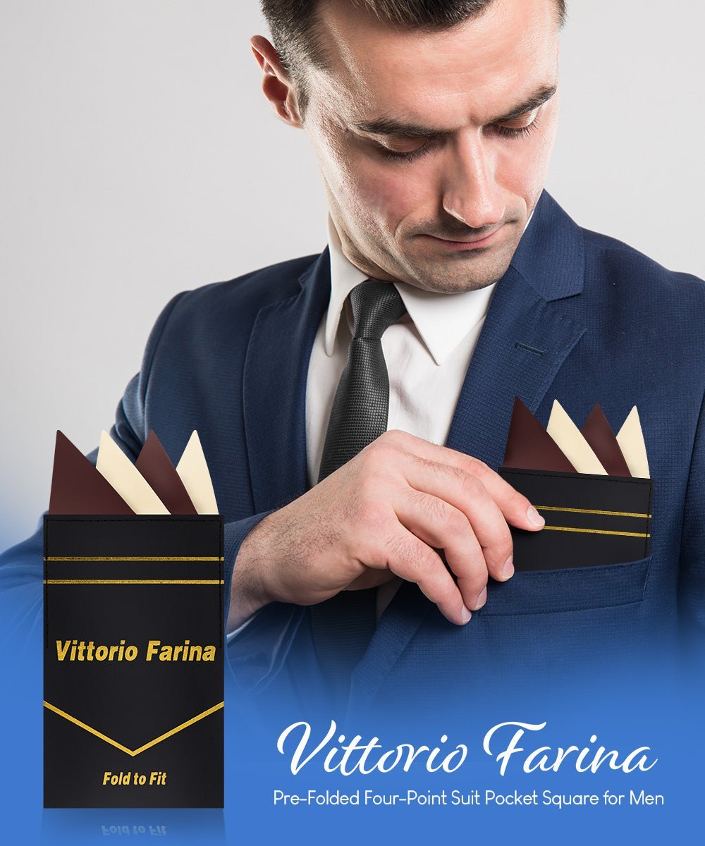 Vittorio Farina Men's Pre-Folded Pocket Square: Four-Point - Brown and Ivory - Pocket Square - Vittorio Farina