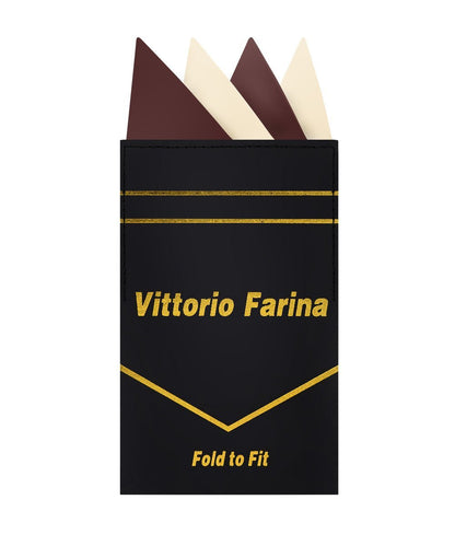 Vittorio Farina Men's Pre-Folded Pocket Square: Four-Point - Brown and Ivory - Pocket Square - Vittorio Farina
