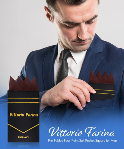 Vittorio Farina Men's Pre-Folded Pocket Square: Four-Point - Black - Pocket Square - Vittorio Farina