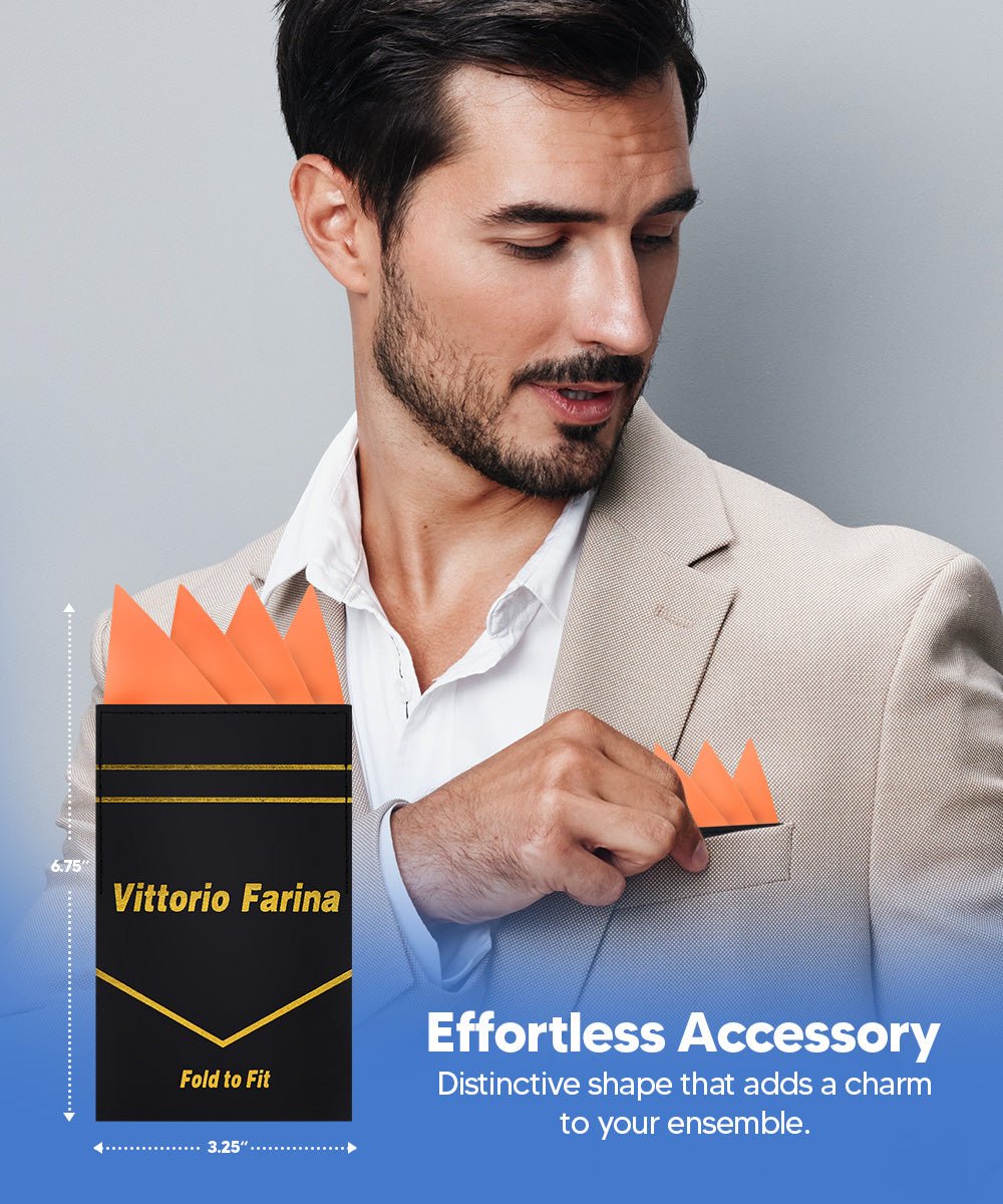 Vittorio Farina Men's Pre-Folded Pocket Square: Four-Point - Burnt Orange - Pocket Square - Vittorio Farina