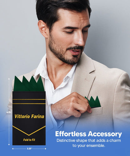 Vittorio Farina Men's Pre-Folded Pocket Square: Four-Point - Hunter Green - Pocket Square - Vittorio Farina