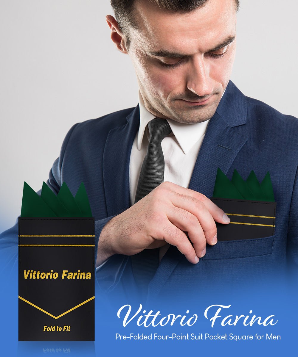 Vittorio Farina Men's Pre-Folded Pocket Square: Four-Point - Hunter Green - Pocket Square - Vittorio Farina