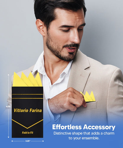 Vittorio Farina Men's Pre-Folded Pocket Square: Four-Point - Lemon - Pocket Square - Vittorio Farina