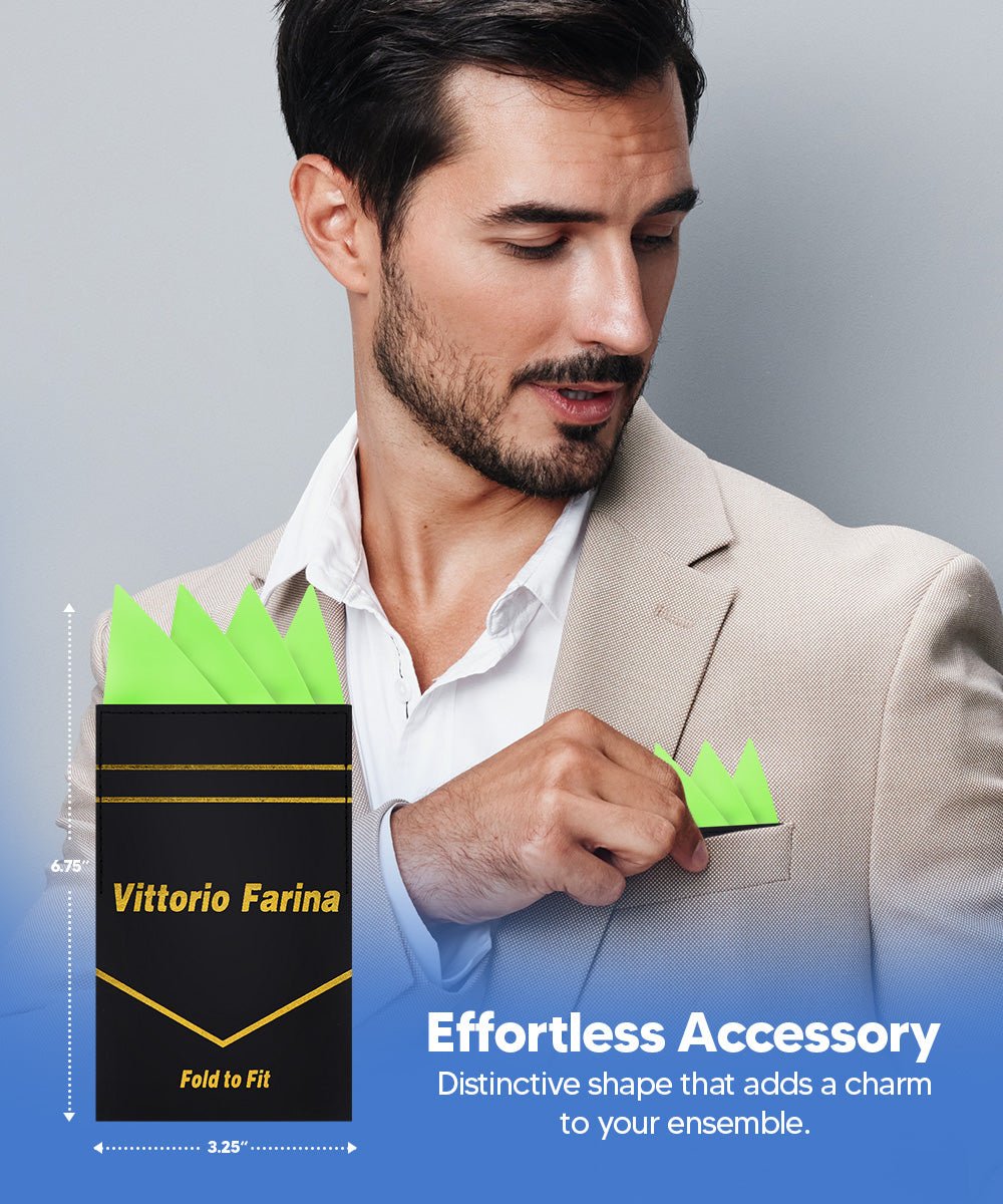 Vittorio Farina Men's Pre-Folded Pocket Square: Four-Point - Lime Green - Pocket Square - Vittorio Farina