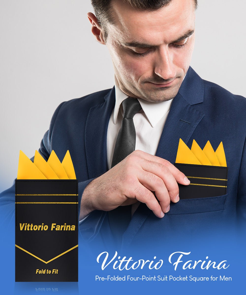 Vittorio Farina Men's Pre-Folded Pocket Square: Four-Point - Mustard Yellow - Pocket Square - Vittorio Farina