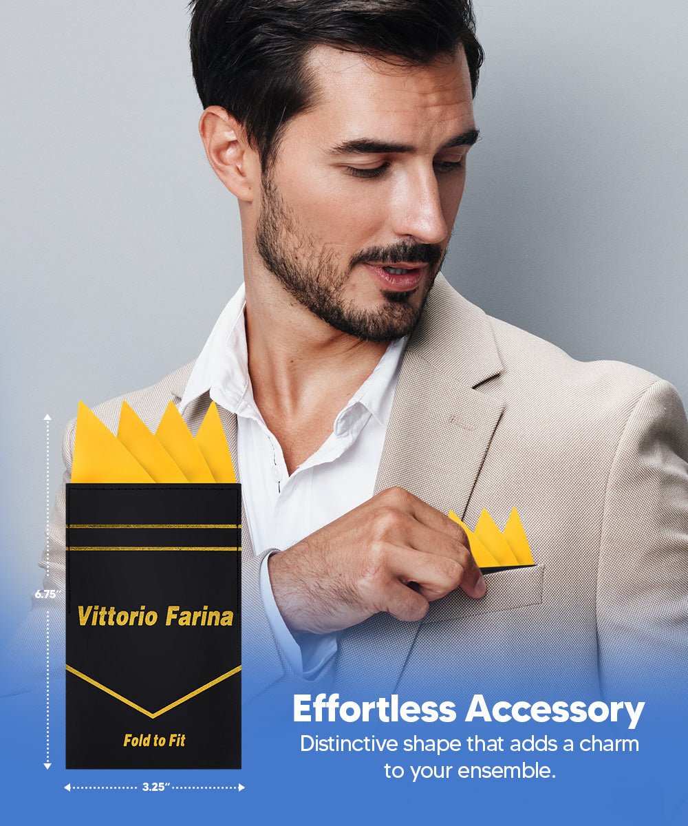 Vittorio Farina Men's Pre-Folded Pocket Square: Four-Point - Mustard Yellow - Pocket Square - Vittorio Farina