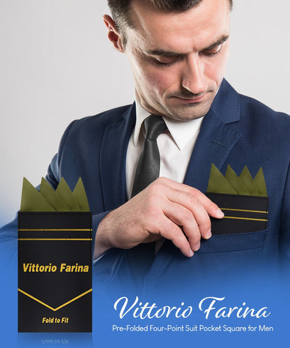 Vittorio Farina Men's Pre-Folded Pocket Square: Four-Point - Olive Green - Pocket Square - Vittorio Farina