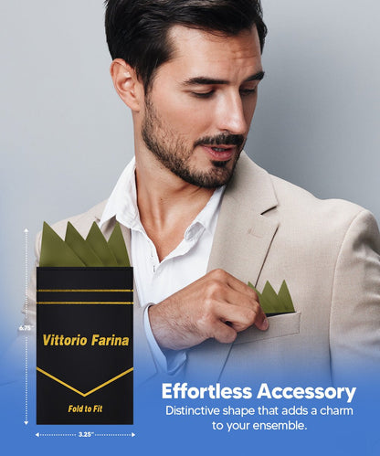 Vittorio Farina Men's Pre-Folded Pocket Square: Four-Point - Olive Green - Pocket Square - Vittorio Farina