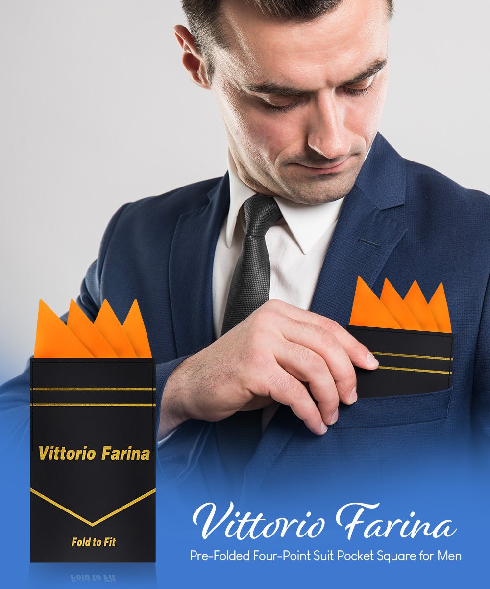 Vittorio Farina Men's Pre-Folded Pocket Square: Four-Point - Orange - Pocket Square - Vittorio Farina