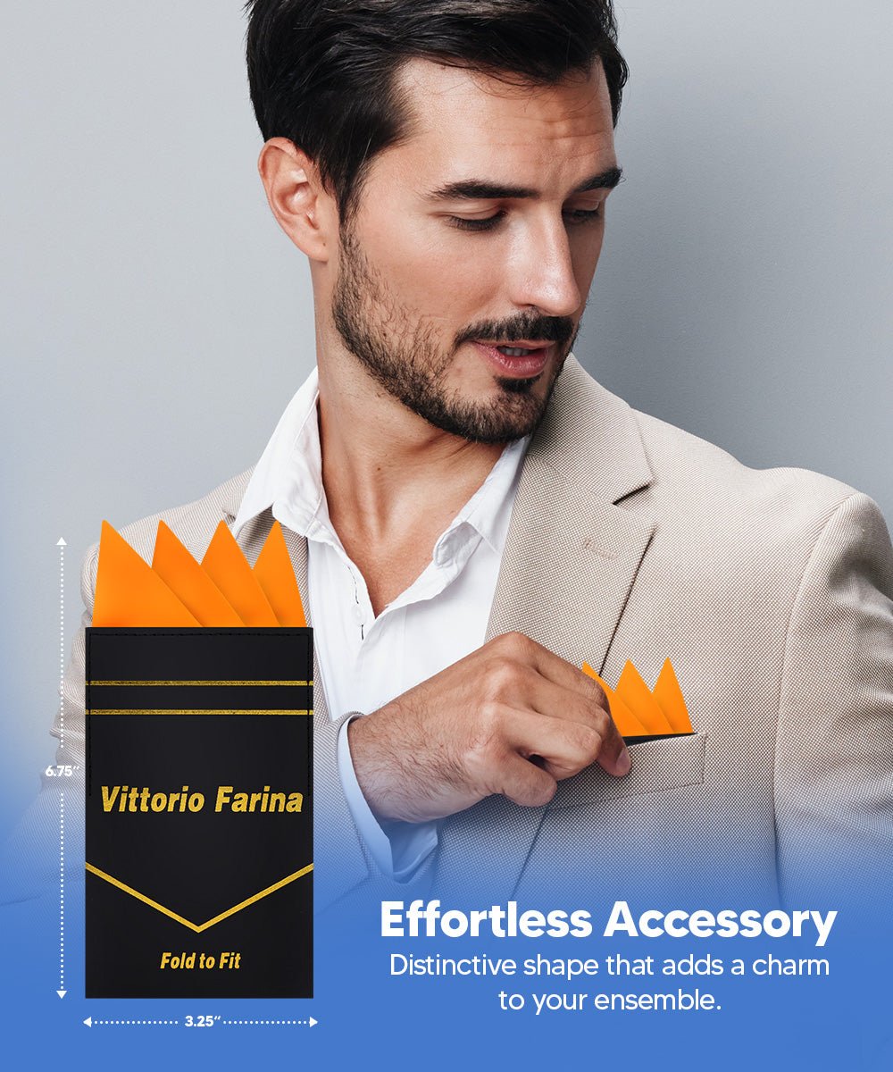 Vittorio Farina Men's Pre-Folded Pocket Square: Four-Point - Orange - Pocket Square - Vittorio Farina