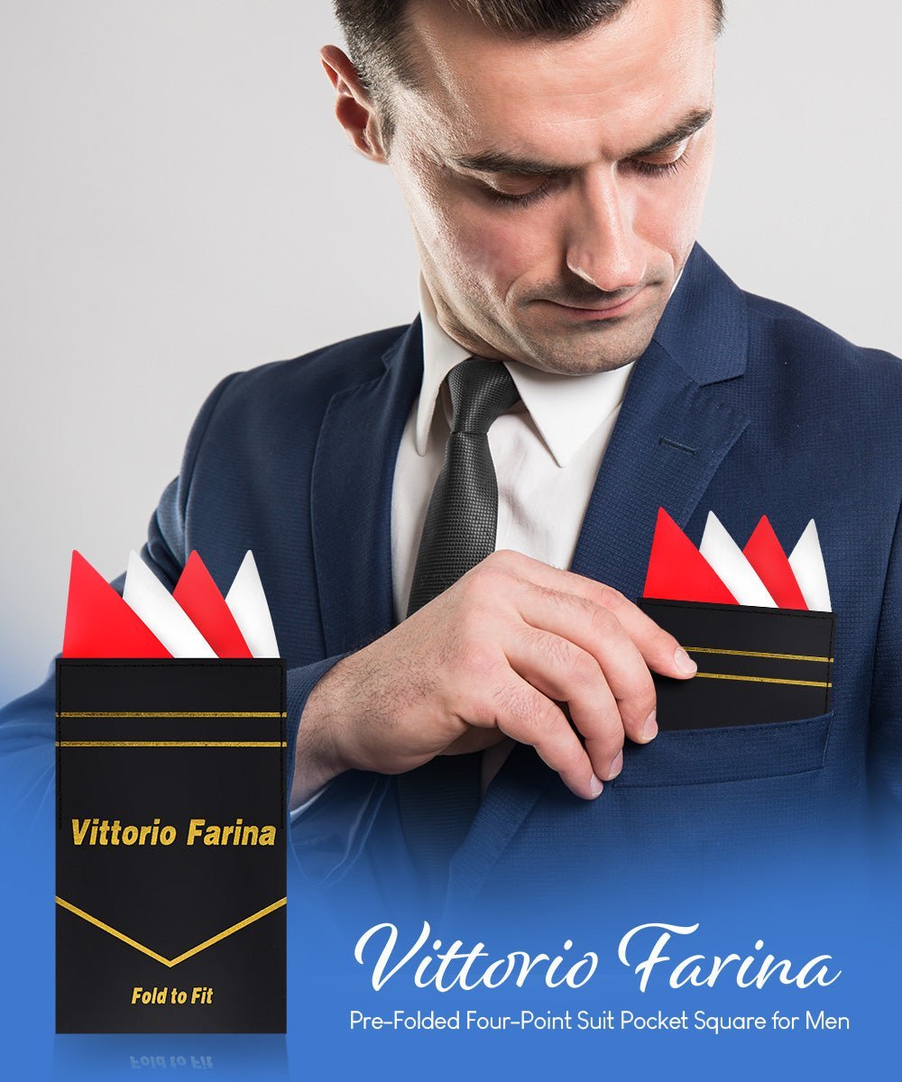 Vittorio Farina Men's Pre-Folded Pocket Square: Four-Point - Red and White - Pocket Square - Vittorio Farina