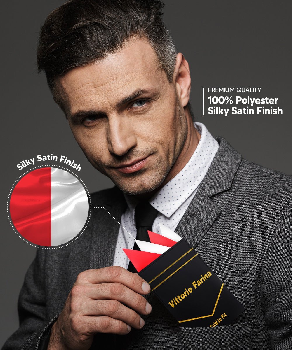 Vittorio Farina Men's Pre-Folded Pocket Square: Four-Point - Red and White - Pocket Square - Vittorio Farina