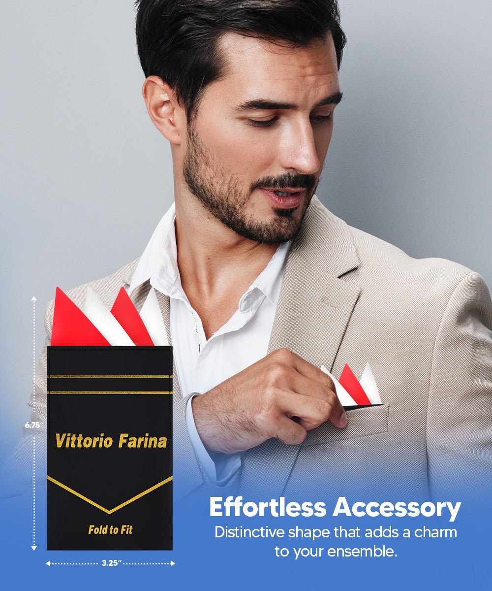 Vittorio Farina Men's Pre-Folded Pocket Square: Four-Point - Red and White - Pocket Square - Vittorio Farina
