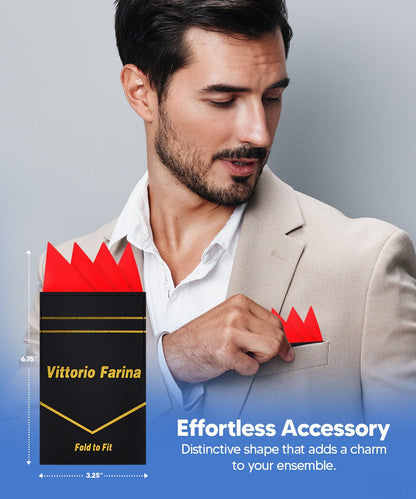 Vittorio Farina Men's Pre-Folded Pocket Square: Four-Point - Red - Pocket Square - Vittorio Farina