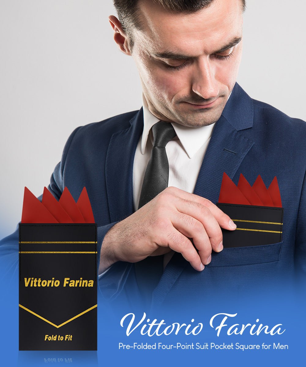 Vittorio Farina Men's Pre-Folded Pocket Square: Four-Point - Rust Red - Pocket Square - Vittorio Farina