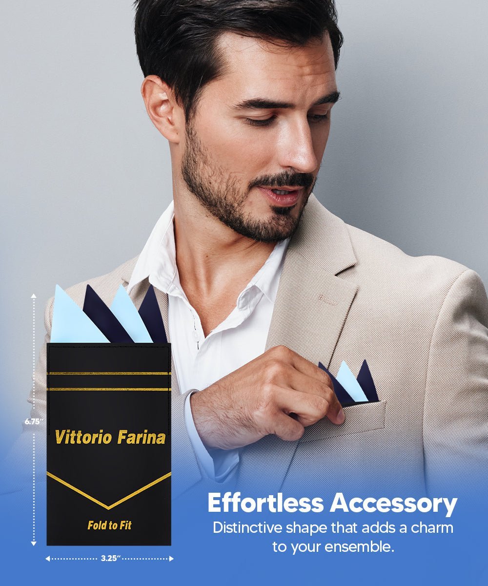 Vittorio Farina Men's Pre-Folded Pocket Square: Four-Point - Sky Blue and Navy Blue - Pocket Square - Vittorio Farina