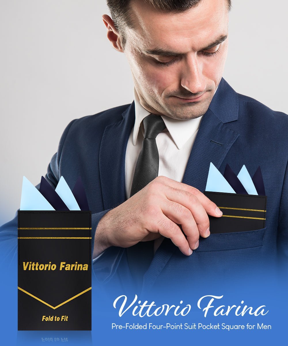 Vittorio Farina Men's Pre-Folded Pocket Square: Four-Point - Sky Blue and Navy Blue - Pocket Square - Vittorio Farina