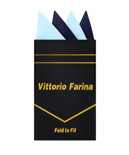 Vittorio Farina Men's Pre-Folded Pocket Square: Four-Point - Sky Blue and Navy Blue - Pocket Square - Vittorio Farina