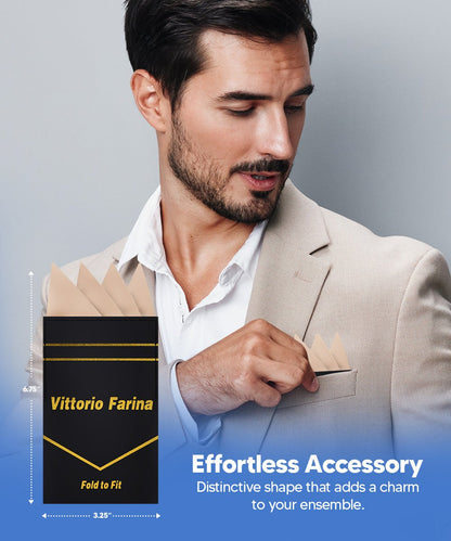 Vittorio Farina Men's Pre-Folded Pocket Square: Four-Point - Taupe - Pocket Square - Vittorio Farina
