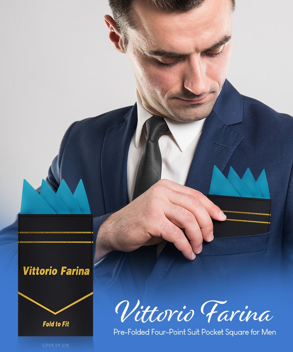 Vittorio Farina Men's Pre-Folded Pocket Square: Four-Point - Turquoise - Pocket Square - Vittorio Farina