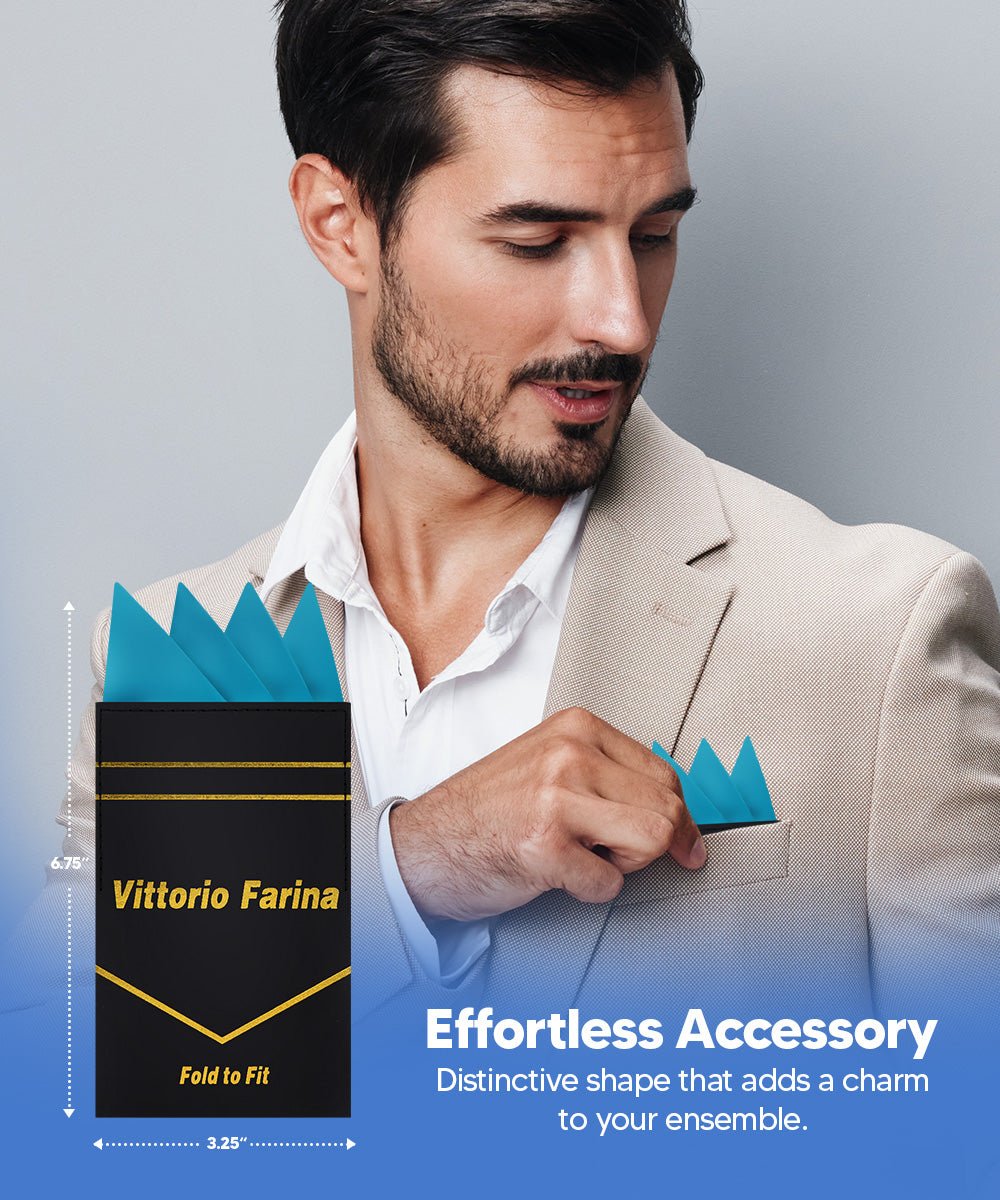 Vittorio Farina Men's Pre-Folded Pocket Square: Four-Point - Turquoise - Pocket Square - Vittorio Farina
