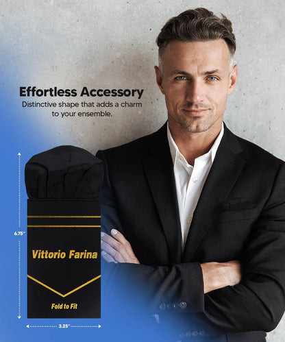 Vittorio Farina Men's Pre-Folded Pocket Square: Puff - Black - Pocket Square - Vittorio Farina