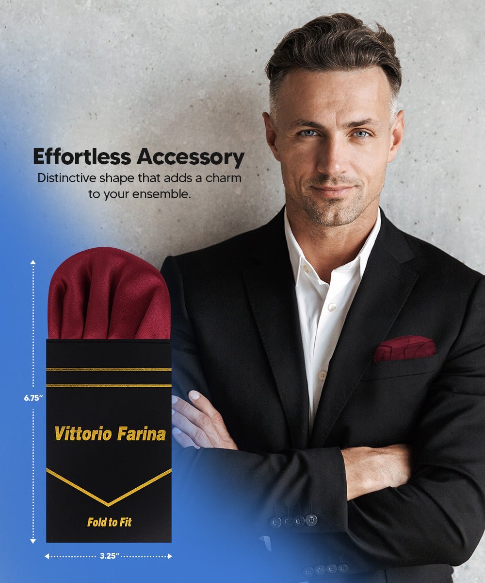 Vittorio Farina Men's Pre-Folded Pocket Square: Puff - Burgundy - Pocket Square - Vittorio Farina