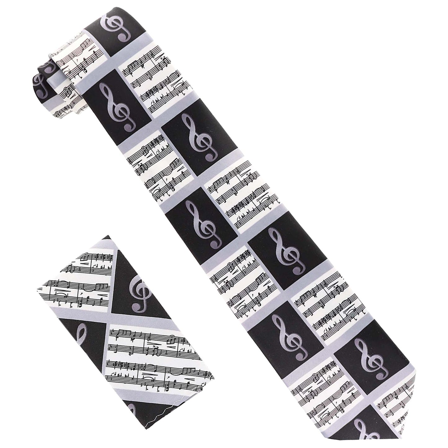 Vittorio Farina Men's Red and Gold Trombone Musical Necktie and Pocket Square - Black and White - Necktie & Pocket Square - Vittorio Farina