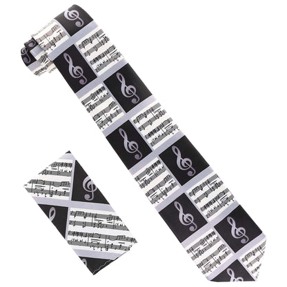 Vittorio Farina Men's Red and Gold Trombone Musical Necktie and Pocket Square - Black and White - Necktie & Pocket Square - Vittorio Farina