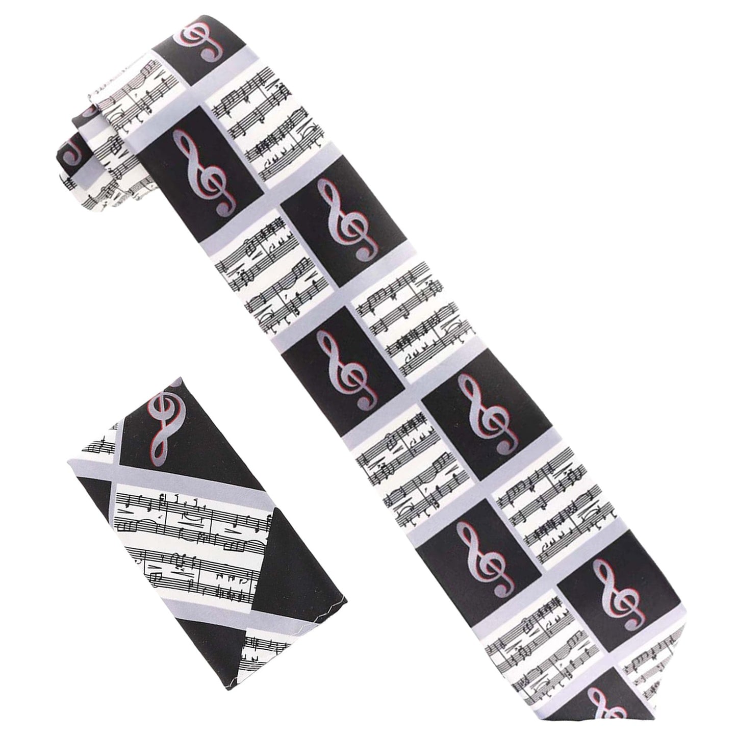 Vittorio Farina Men's Red and Gold Trombone Musical Necktie and Pocket Square - Black, White and Red - Necktie & Pocket Square - Vittorio Farina