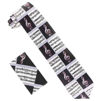 Vittorio Farina Men's Red and Gold Trombone Musical Necktie and Pocket Square - Black, White and Red - Necktie & Pocket Square - Vittorio Farina