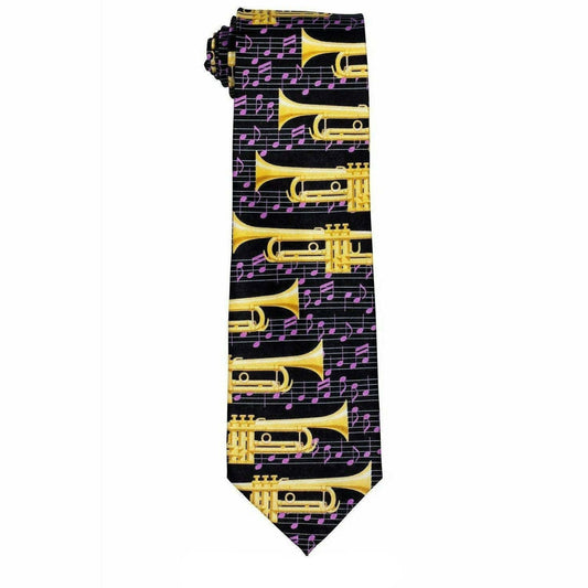 Vittorio Farina Men's Red and Gold Trombone Musical Necktie and Pocket Square - Gray - Necktie & Pocket Square - Vittorio Farina