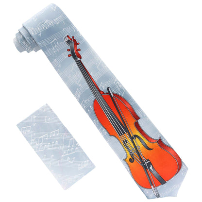 Vittorio Farina Men's Red and Gold Trombone Musical Necktie and Pocket Square - Gray - Necktie & Pocket Square - Vittorio Farina
