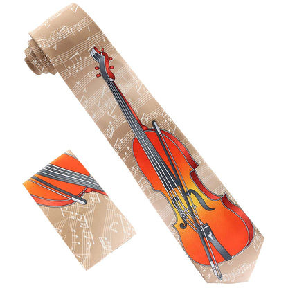 Vittorio Farina Men's Red and Gold Trombone Musical Necktie and Pocket Square - Tan - Necktie & Pocket Square - Vittorio Farina