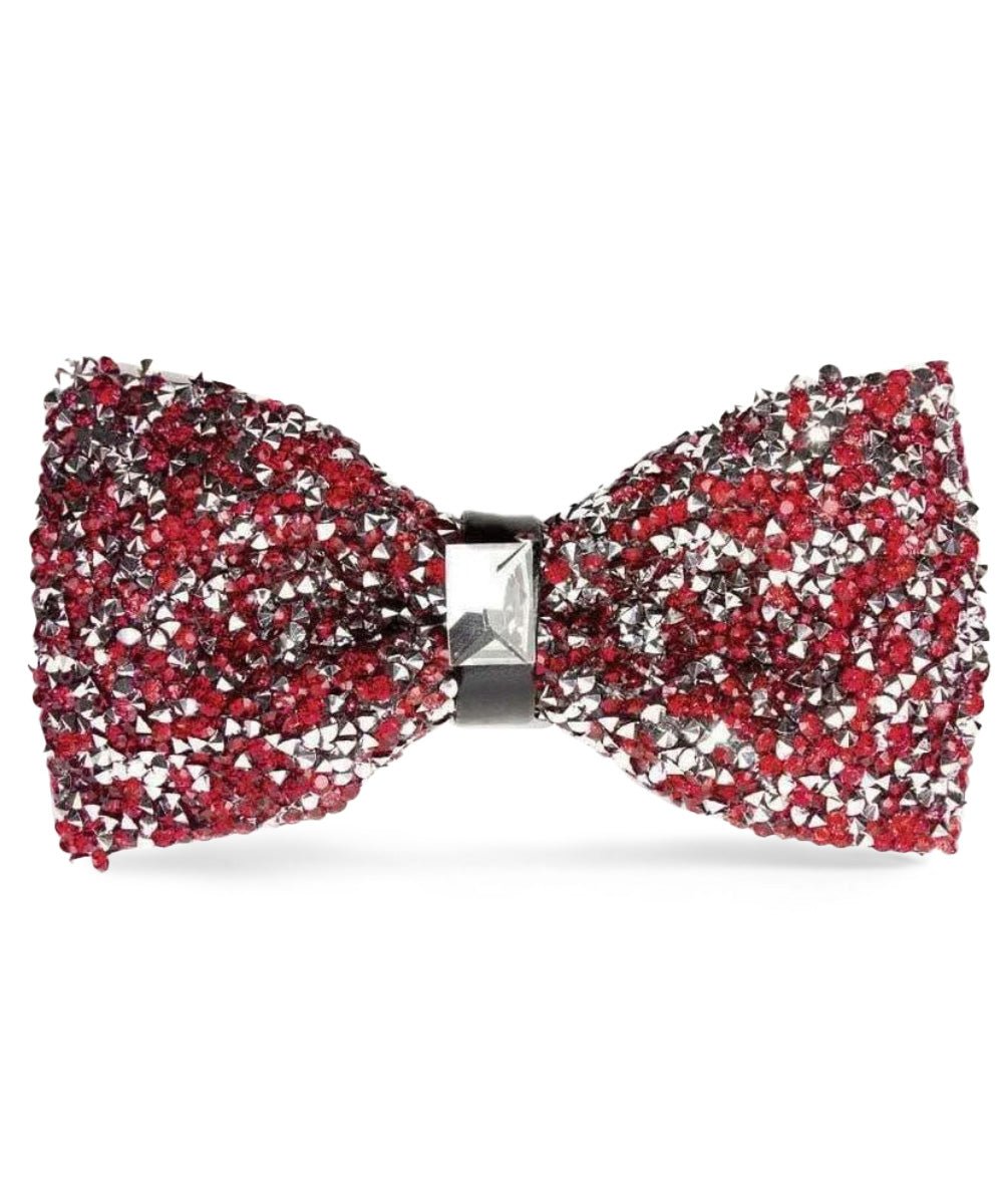 Vittorio Farina Men's Rhinestone Bow Tie in Gift Box - Burgundy and Silver - Bow Tie - Vittorio Farina